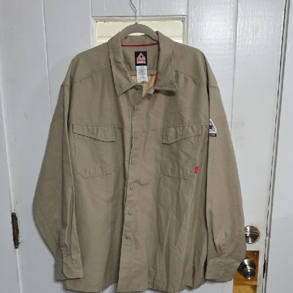 Bulwark FR Flame Resistant Men's Utility Shirt Tan Rip Stop Buttons Sz 3XL EUC